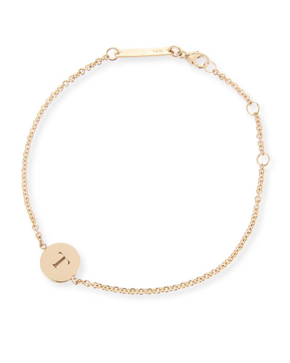 14k Engraved Disc Letter Bracelet